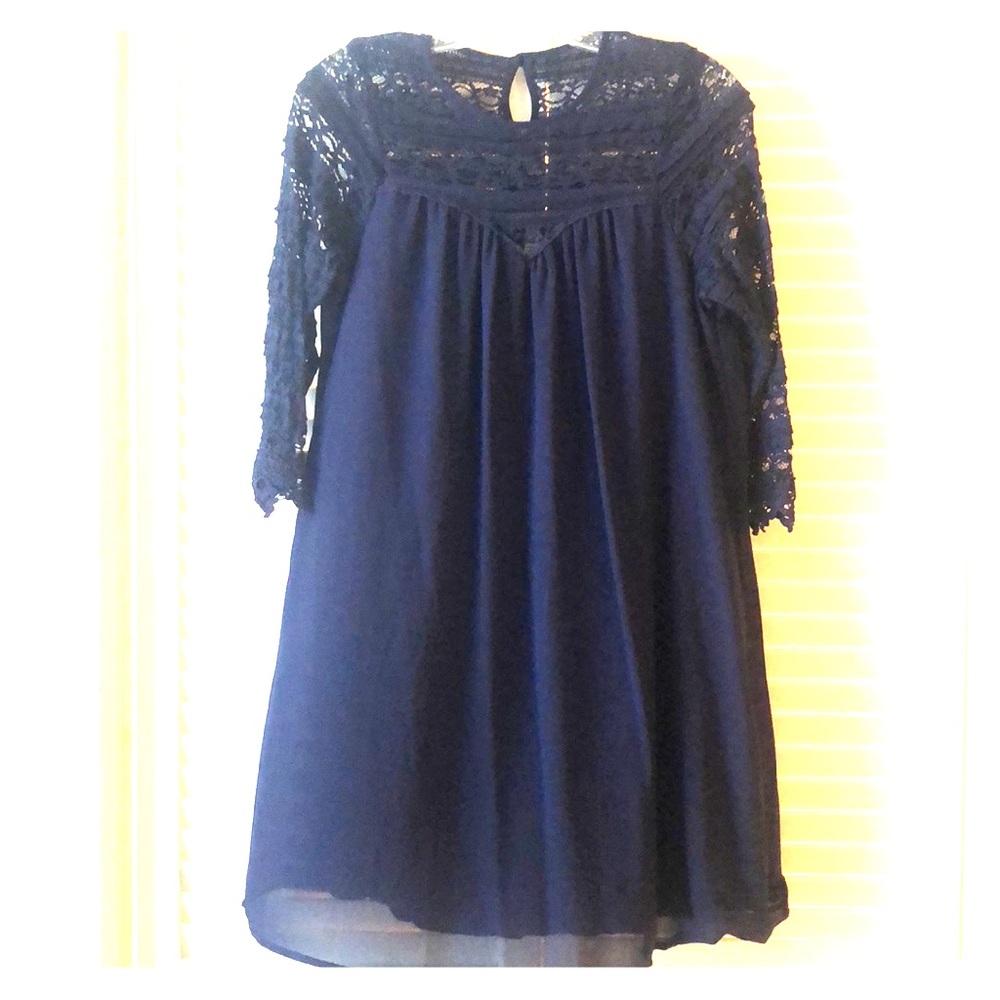Navy Lace 3/4 Length Sleeve Dress - Sz XL